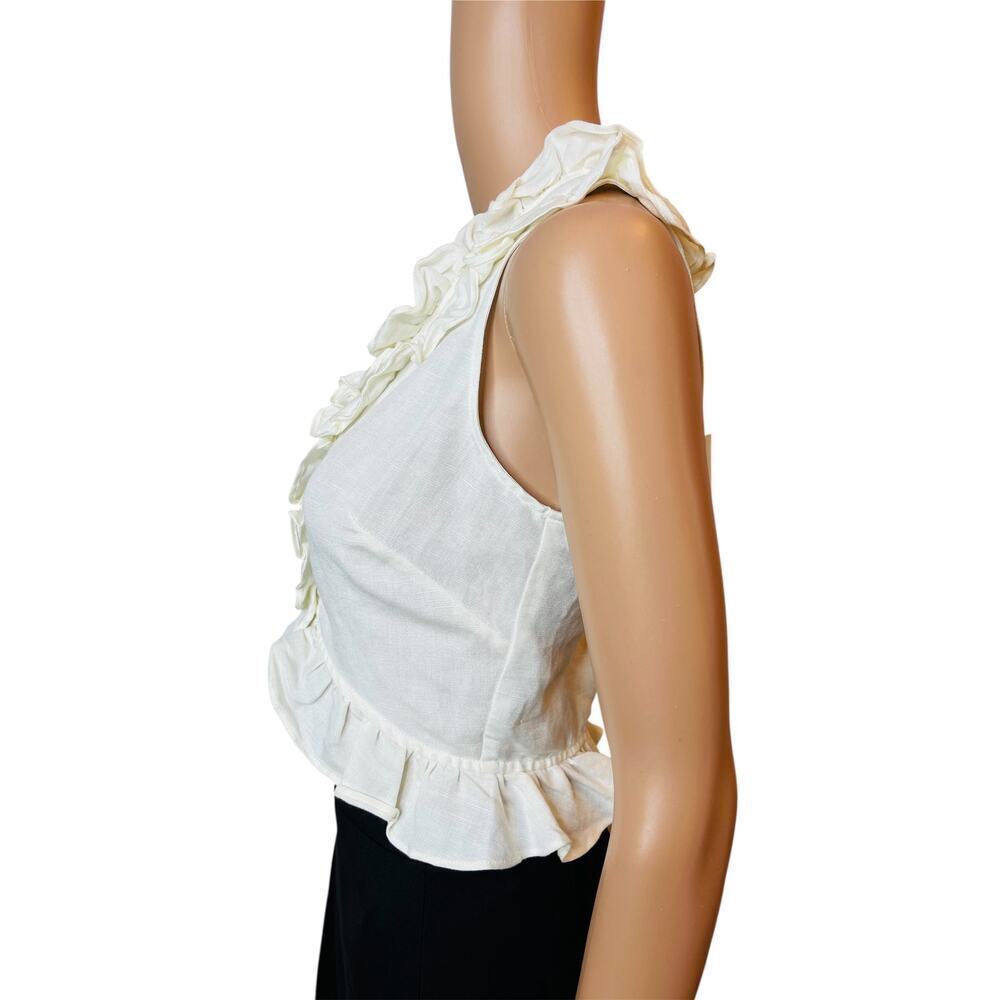 C/MEO Collective Linen Blend Cropped Ruffle Tank Blouse size S NWT Ivory - Picture 2 of 11